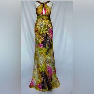 Vintage Dave & Johnny Halter Floral Print Maxi w tail